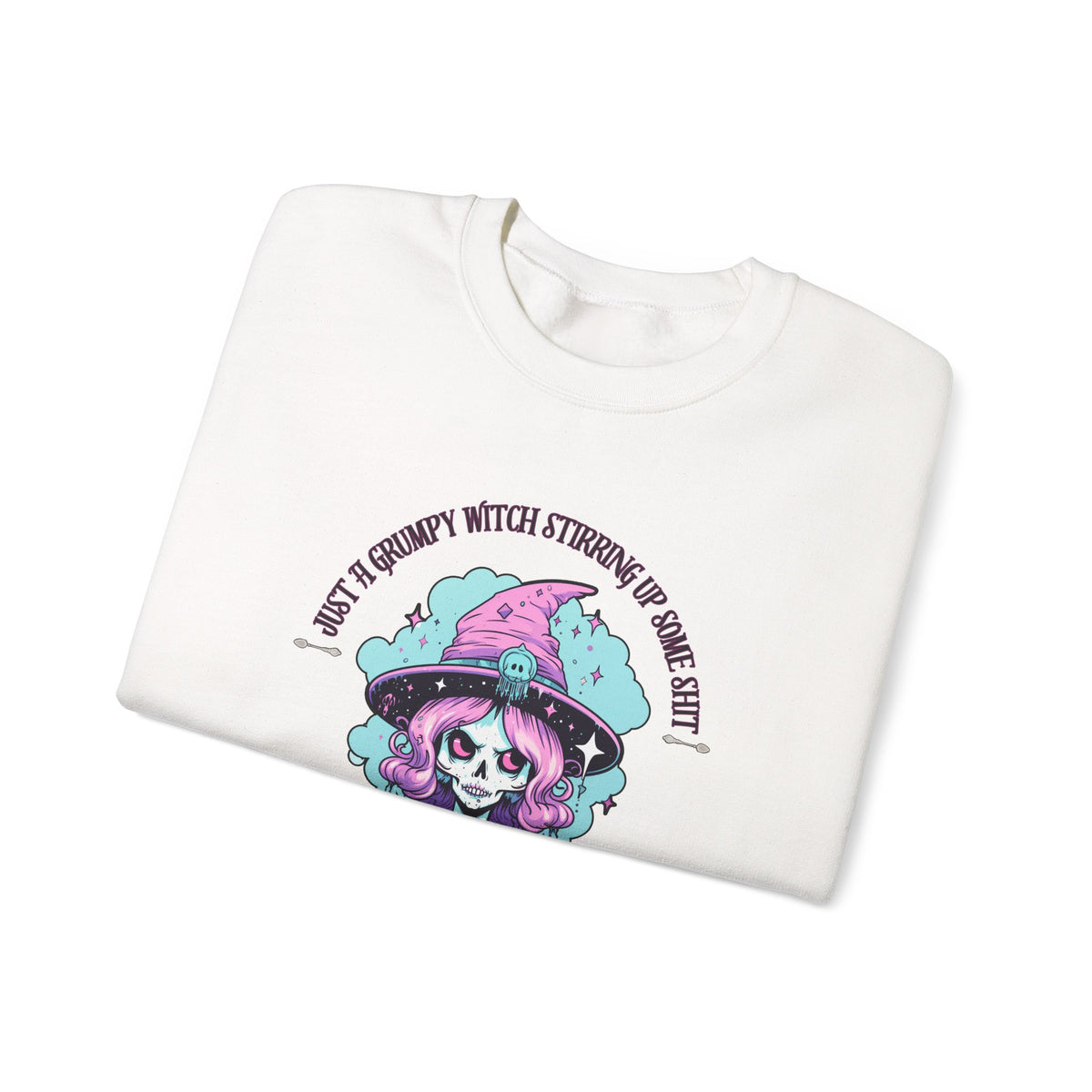 Skull Witch Illustration Crewneck Sweatshirt | Pastel Goth Halloween