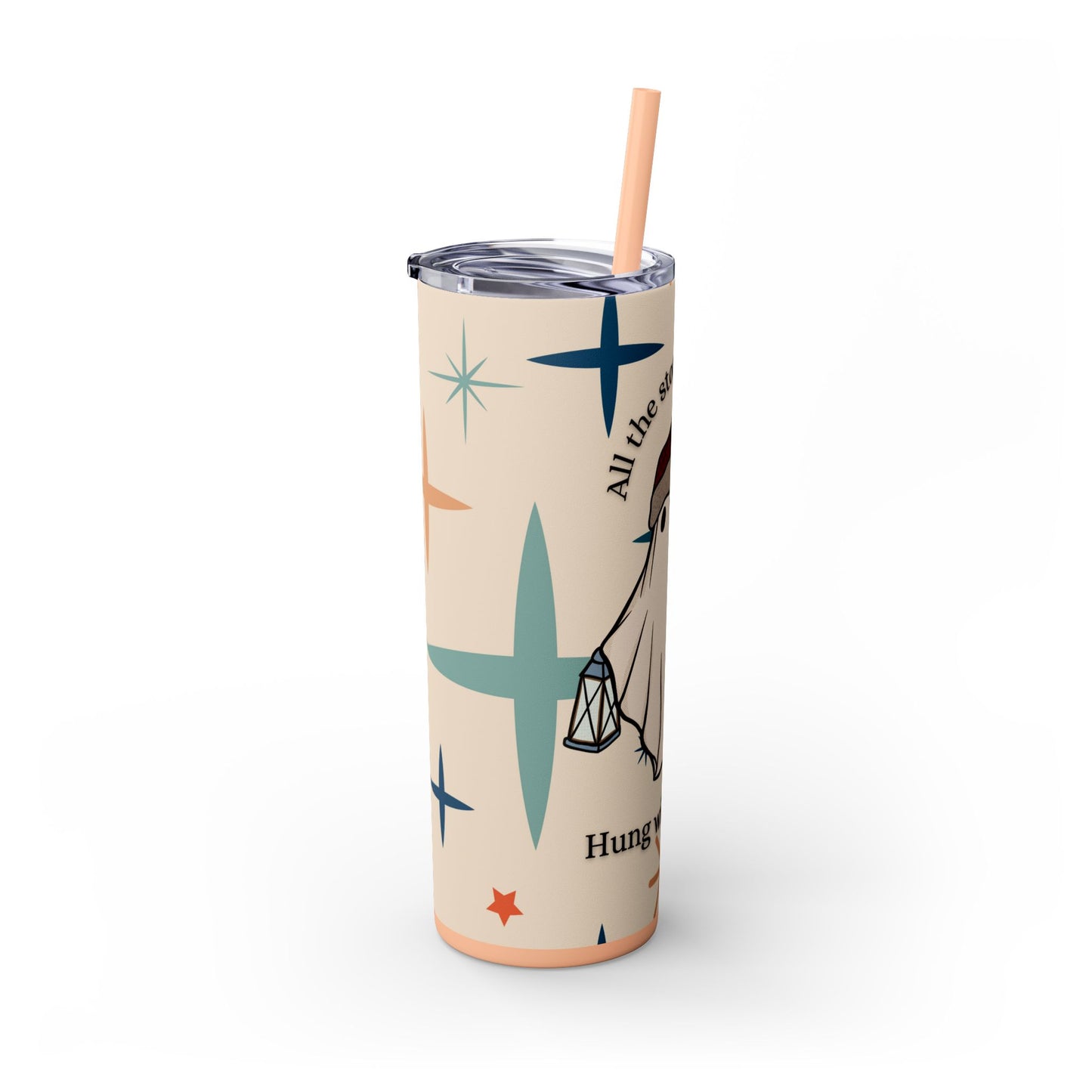 Retro Ghost Stainless Steel Skinny Tumbler with Straw - Perfect Gift for Ghost Lovers!