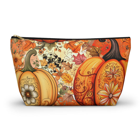 Thanksgiving Pumpkin Pouch - Versatile T-bottom Accessory Bag - Travel & Organization - Durable Material