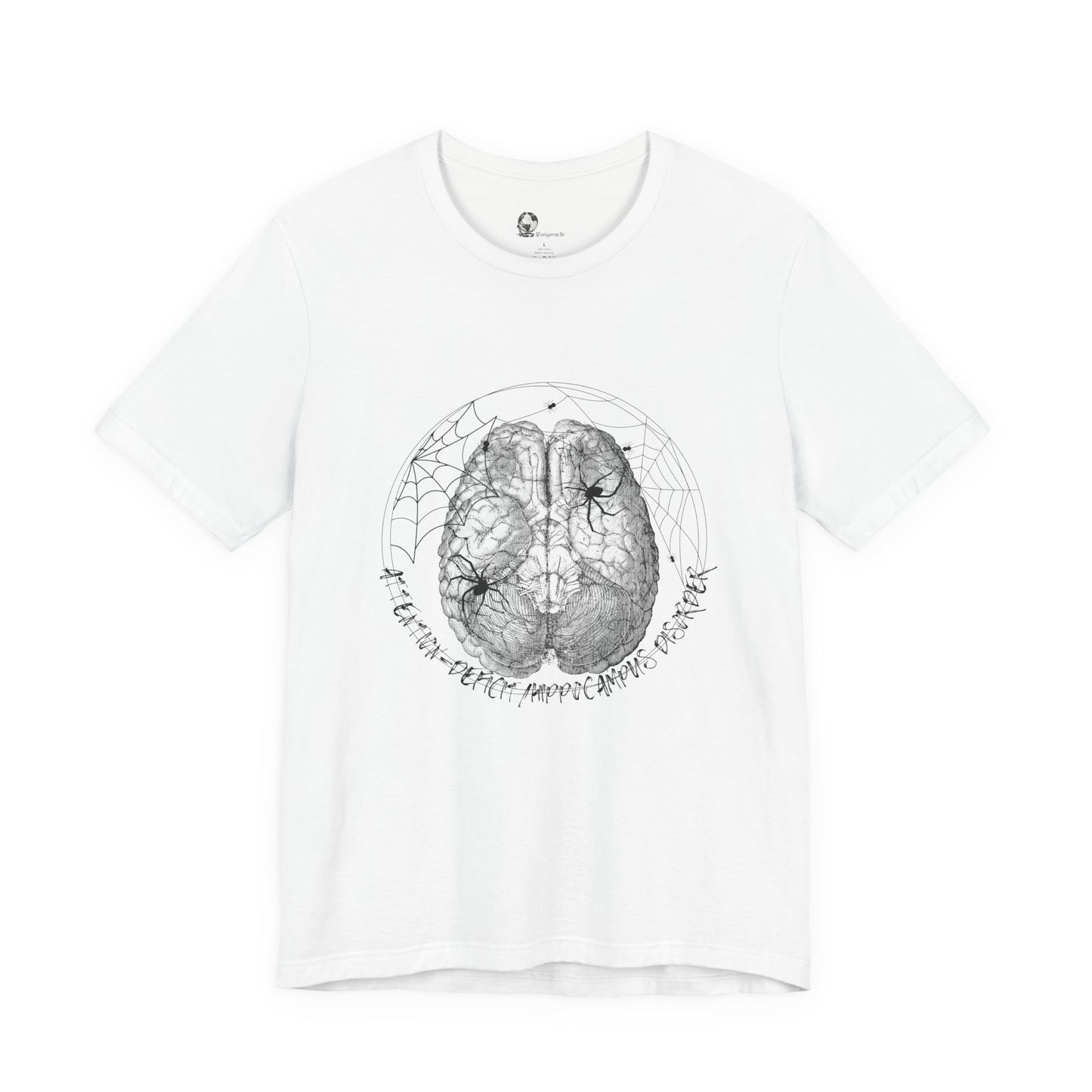 Anatomical Brain Illustration T-Shirt | Geometric Circle, Handwritten Script
