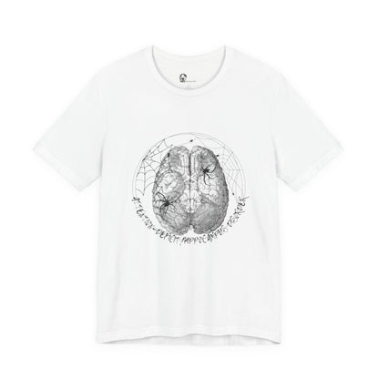 Anatomical Brain Illustration T-Shirt | Geometric Circle, Handwritten Script