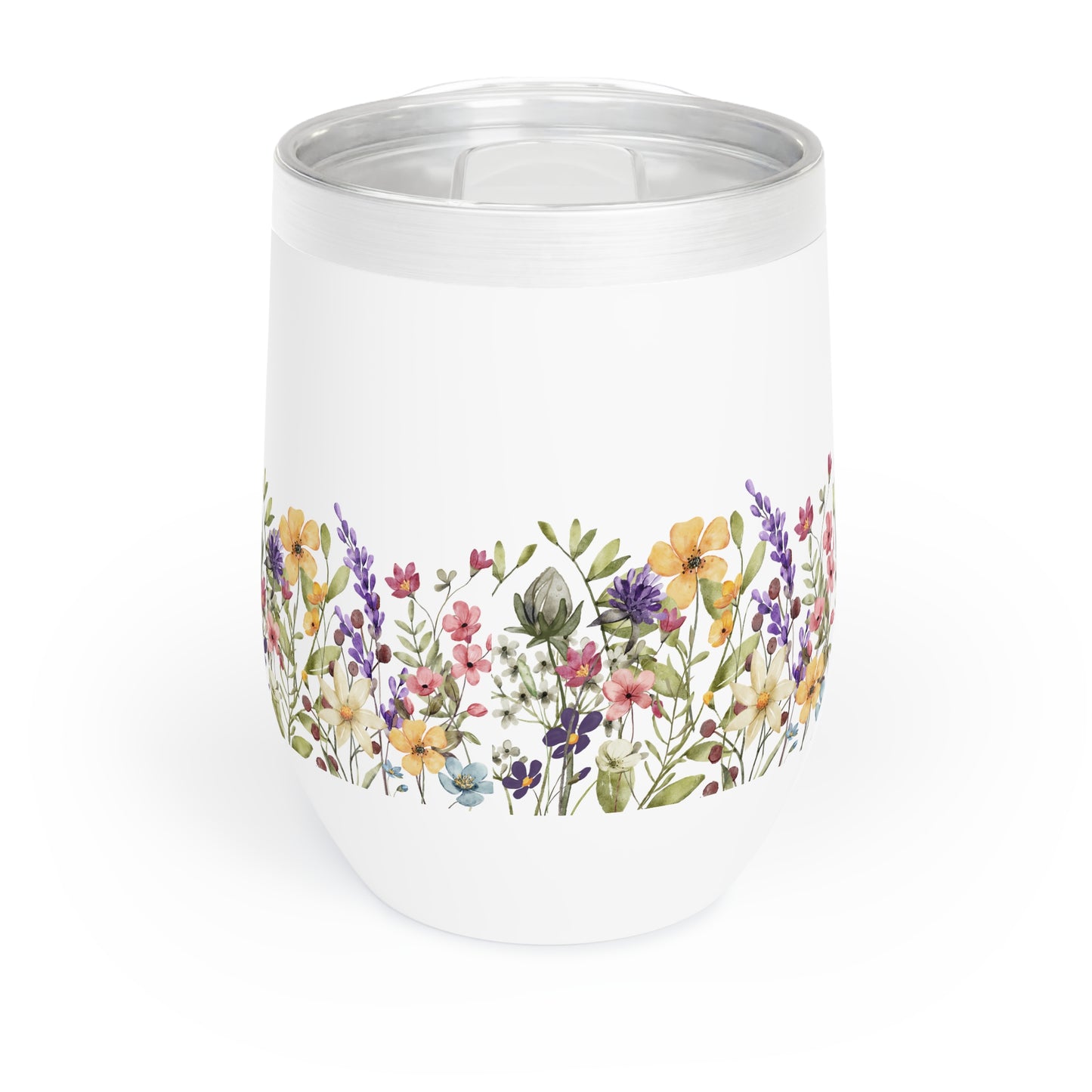 Wildflower Spring Chill Wine Tumbler - Custom Design Stainless Steel Cup - 12oz - Gift for Wine Lovers