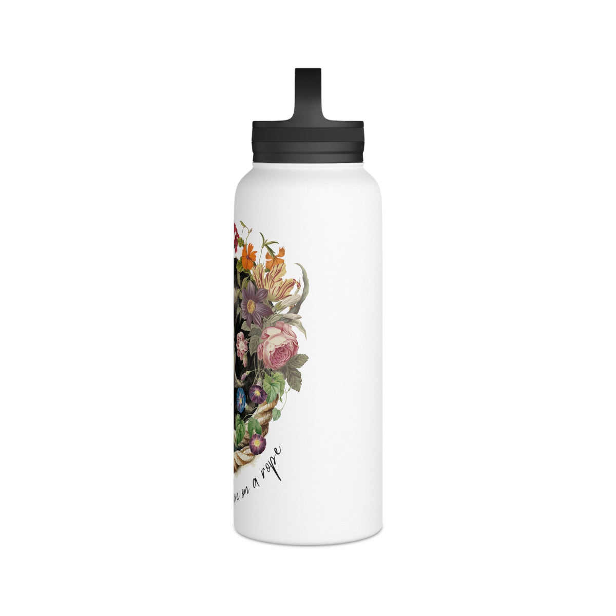 Floral Skull Illustration Stainless Steel Water Bottle | Handle Lid
