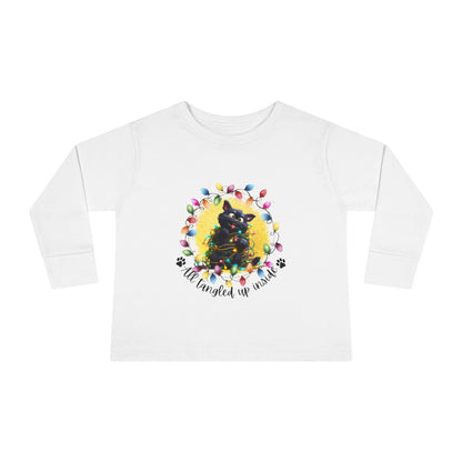 Whimsical Christmas Cat Toddler Long Sleeve Tee - A Festive Tangle of Fun!