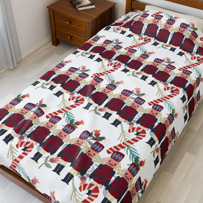 Snuggle up in Holiday Style - Candy Canes and Nutcrackers Velveteen Plush Blanket | Christmas Gift Idea