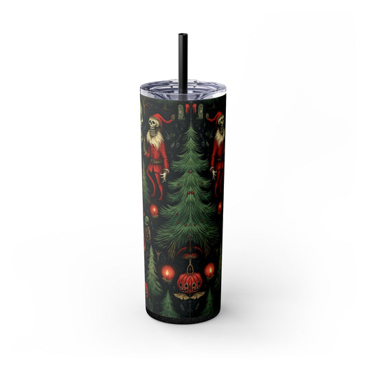 Krampus Santa Skeleton Skinny Tumbler with Straw | Stainless Steel | Hot 12h Cold 24h