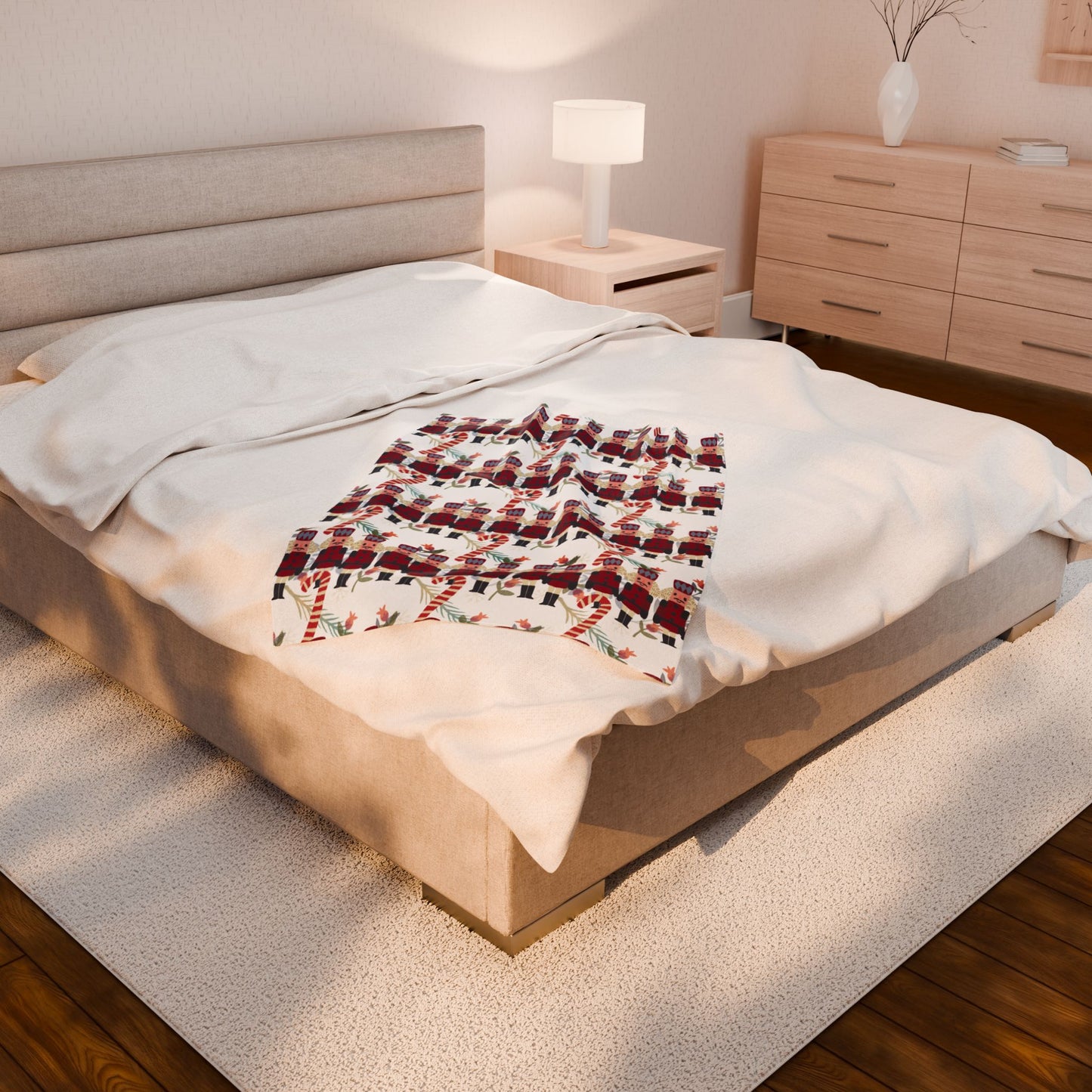 Snuggle up in Holiday Style - Candy Canes and Nutcrackers Velveteen Plush Blanket | Christmas Gift Idea