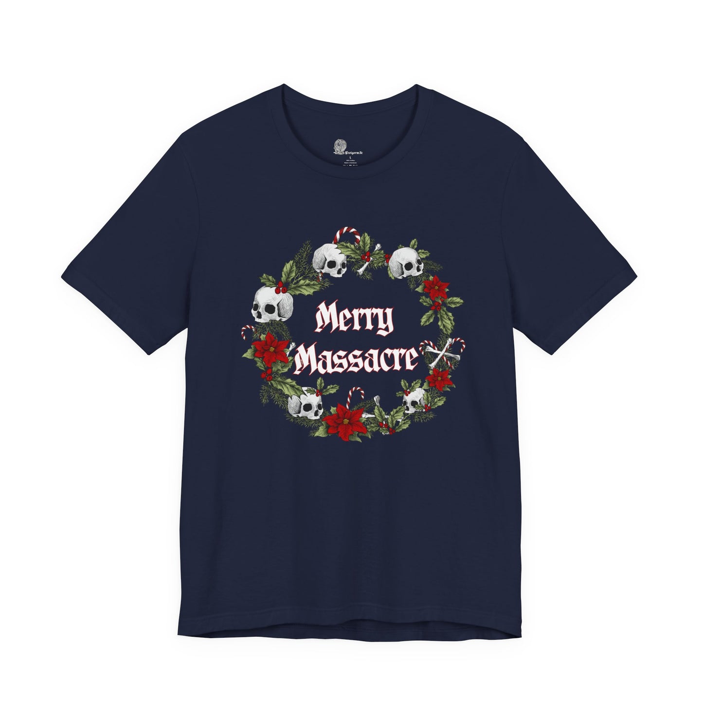 Merry Massacre skull wreath T-Shirt | Christmas horror holiday tee