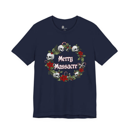 Merry Massacre skull wreath T-Shirt | Christmas horror holiday tee
