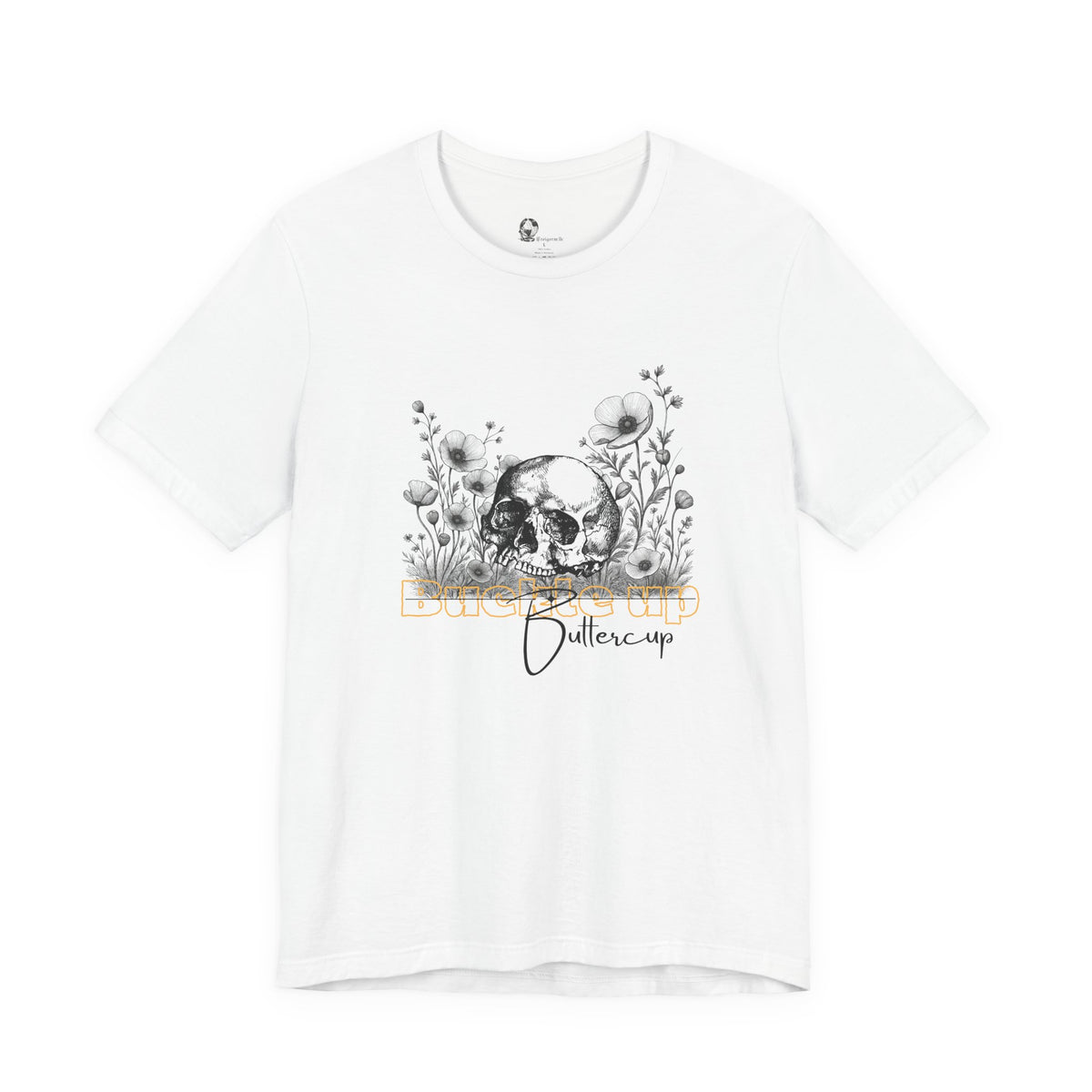 Skull and Buttercup Flowers Tee | Floral Skull Illustration Shirt