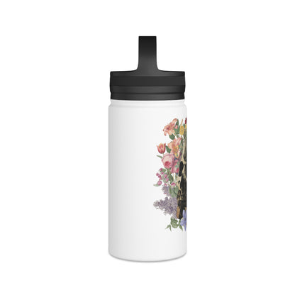 Floral Skull Illustration Stainless Steel Water Bottle | Handle Lid