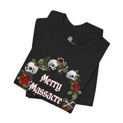 Merry Massacre skull wreath T-Shirt | Christmas horror holiday tee