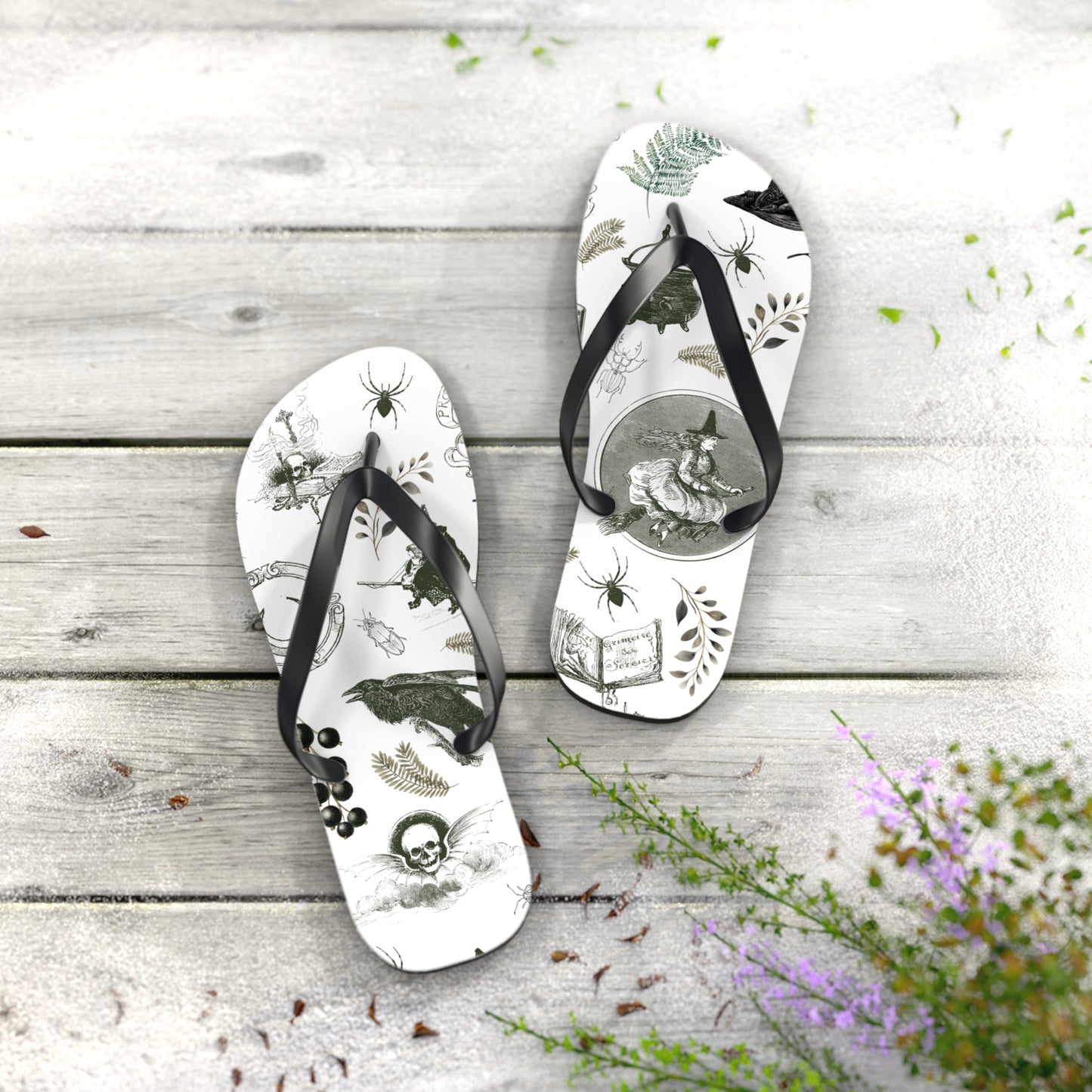 Magic Underfoot: Witch Cauldron Design Flip Flops for All-day Comfort