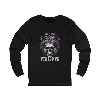 Gothic Floral Skull Long Sleeve Tee - Unisex Jersey Shirt for Edgy Fashion Enthusiasts