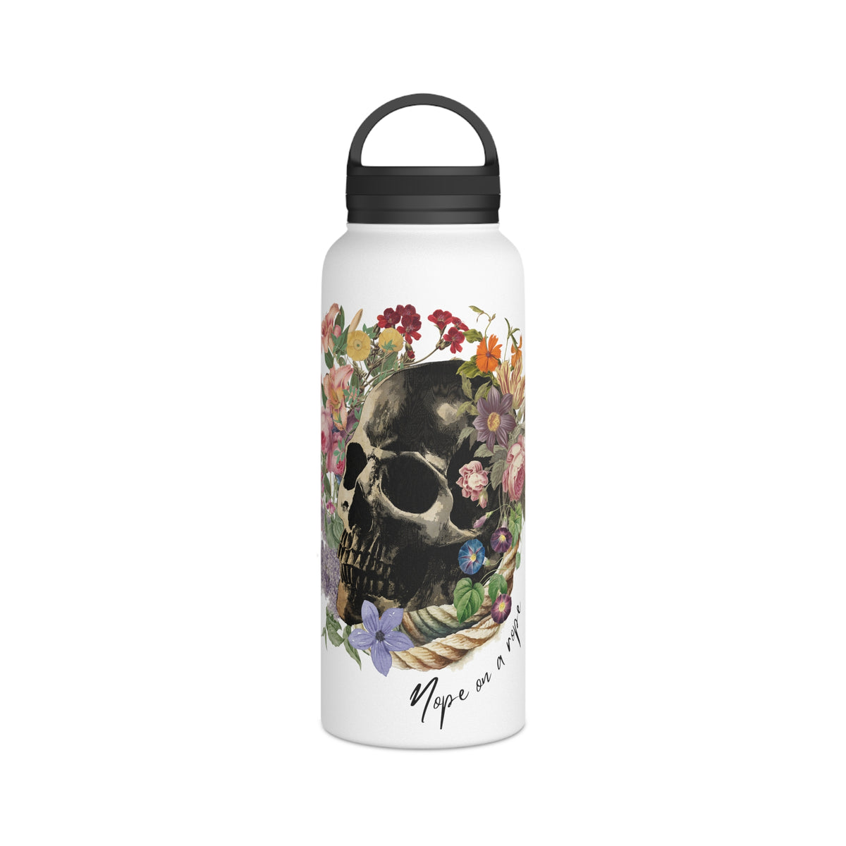 Floral Skull Illustration Stainless Steel Water Bottle | Handle Lid