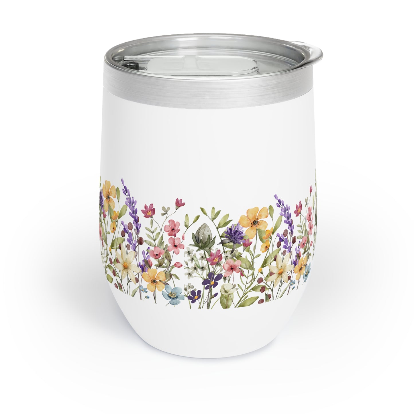 Wildflower Spring Chill Wine Tumbler - Custom Design Stainless Steel Cup - 12oz - Gift for Wine Lovers