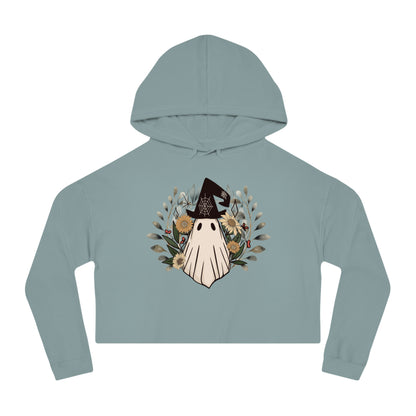 Upgrade Your Daily Style with our Retro Ghost Womens Cropped Hooded Sweatshirt - Trendy and Soft