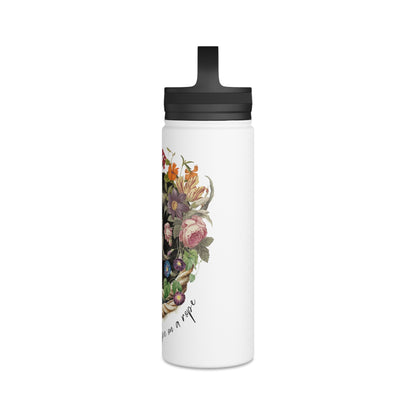 Floral Skull Illustration Stainless Steel Water Bottle | Handle Lid