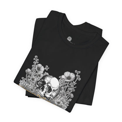 Skull and Buttercup Flowers Tee | Floral Skull Illustration Shirt