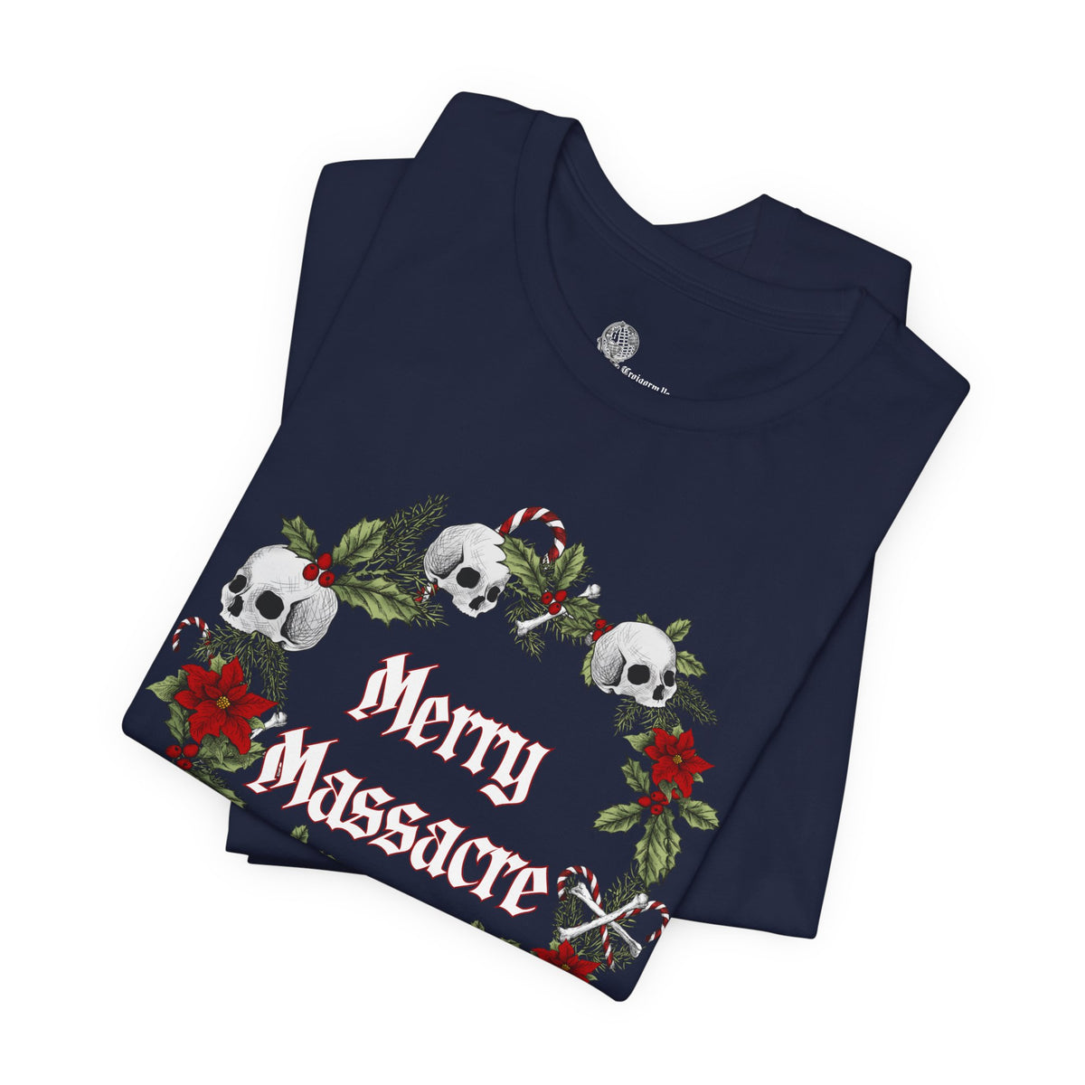 Merry Massacre skull wreath T-Shirt | Christmas horror holiday tee