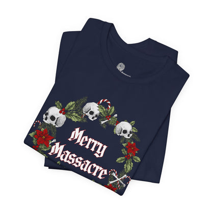 Merry Massacre skull wreath T-Shirt | Christmas horror holiday tee
