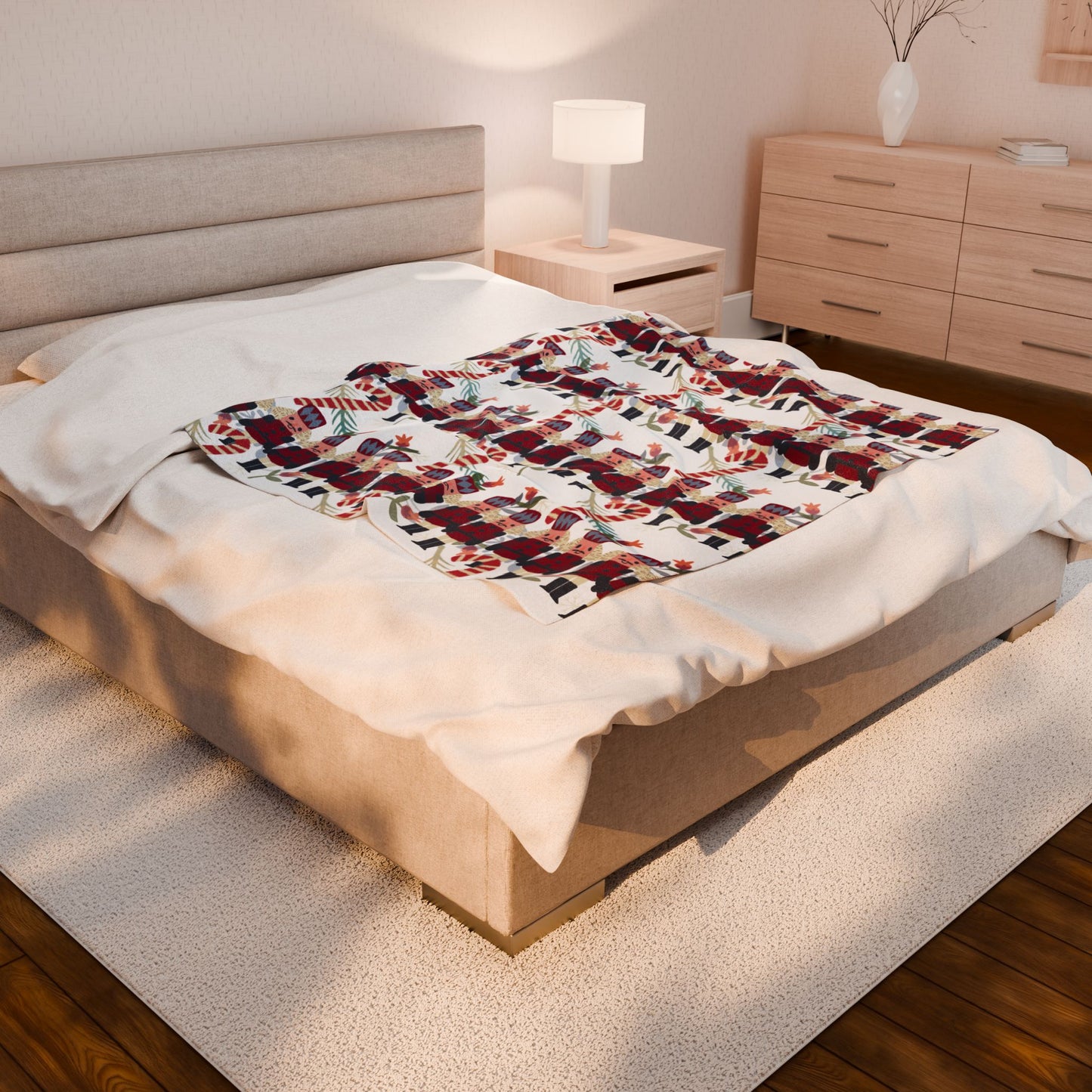 Snuggle up in Holiday Style - Candy Canes and Nutcrackers Velveteen Plush Blanket | Christmas Gift Idea