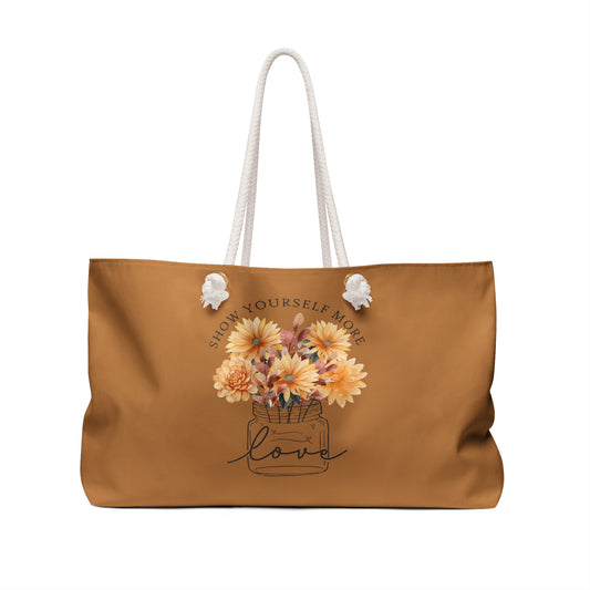 Show Yourself More Love Tote Bag - Oversized Weekender - Positive Energy - Spun Polyester - Cream Lining