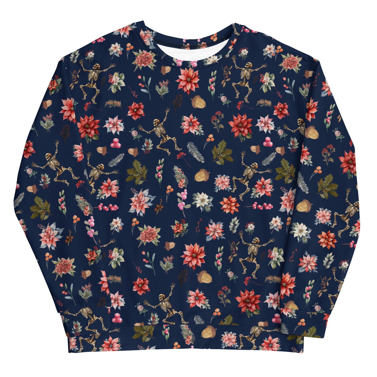 Unique Skeleton and Poinsetta Sweatshirt - Soft Brushed Fleece, Recycled Polyester